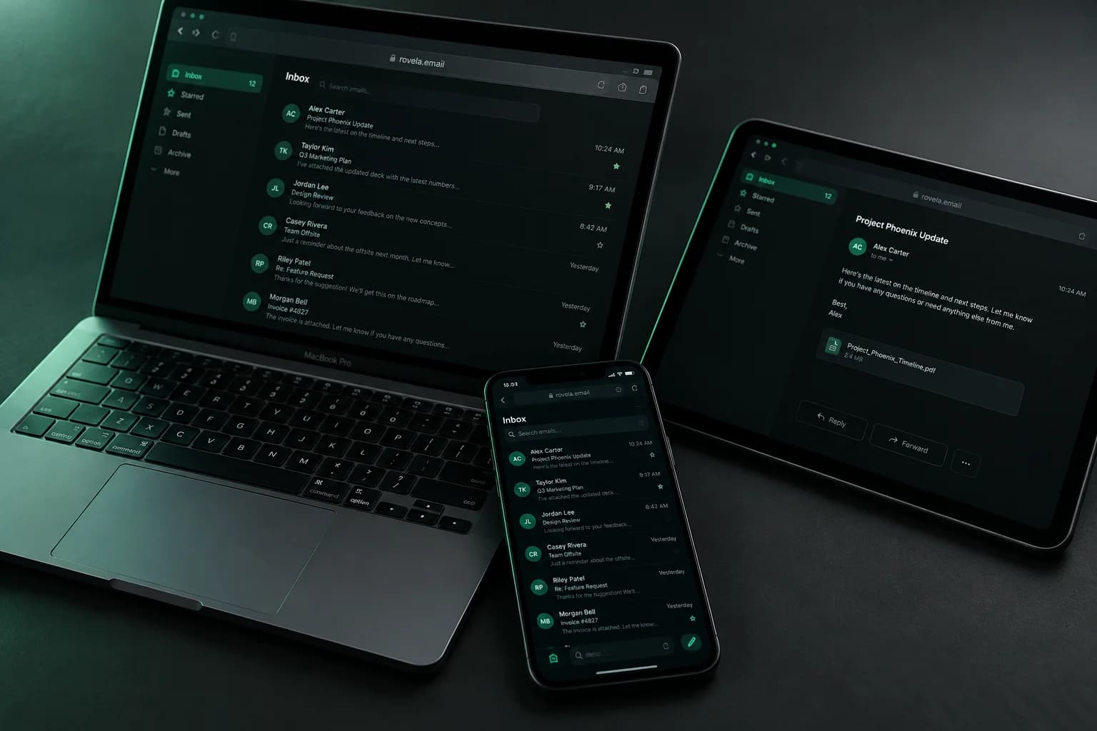 Mail apps connected to Rovela over IMAP and SMTP